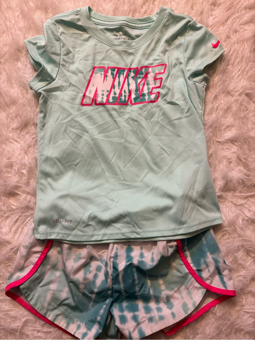 Nike Mint Green and Teal Tie-Dye Dri-FIT Shorts